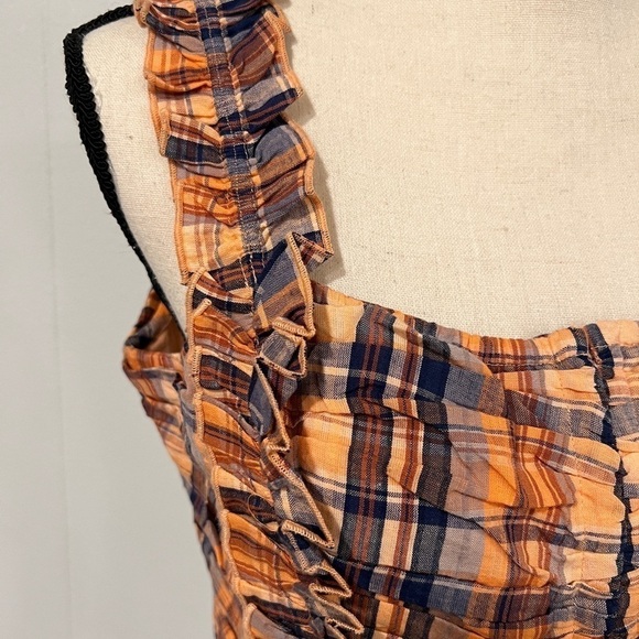 3/$25 Sale 🎈NWOT Verb (Anthro) Ruffled Plaid Tank in Orange - Picture 6 of 12